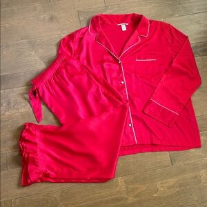 Victoria’s Secret Satin Pajama Set Red Ruffle Pants Long Sleeves Size XL